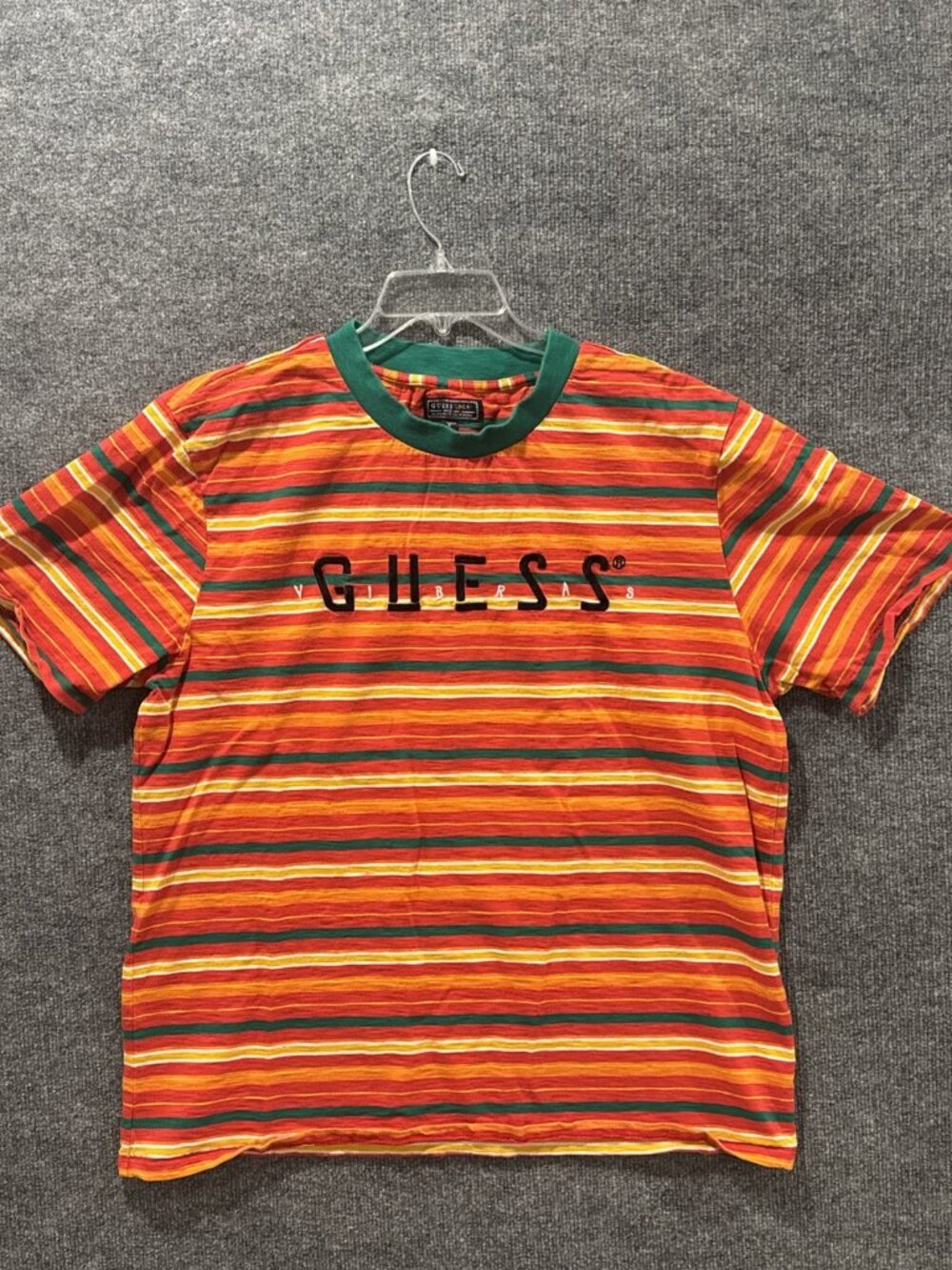Guess Green X J Balvin Vibras Tour Striped Orange Crew T Shirt Men S Sz XL